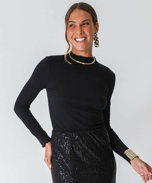 Image_Blusa Feminina Canelada Manga Longa Marisa Preto