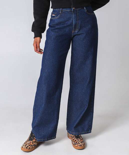 Calça Jeans Wide Leg Feminina Marisa Azul