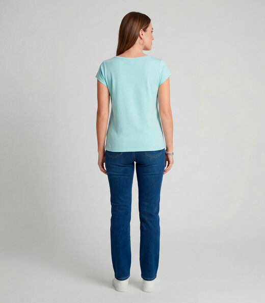Blusa Feminina Meia Malha Com Estampa Infinita Cor Azul