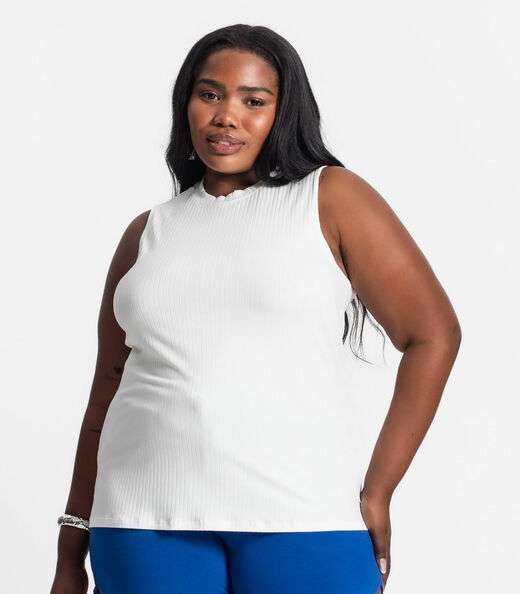 Regata Plus Size Em Ribana Canelada Secret Glam Bege