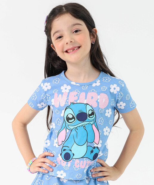Conjunto Infantil Stitch Tam 04 a 10 Azul