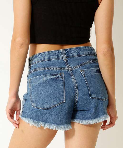 Short Jeans Feminino Barra Desfiada Marisa 