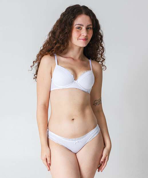 Sutiã Com Base E Com Bojo Canelado Renda Marisa Branco