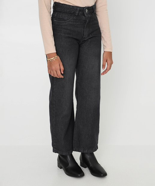 Calça Juvenil Jeans Wide Leg Tam 10 a 16 Preto