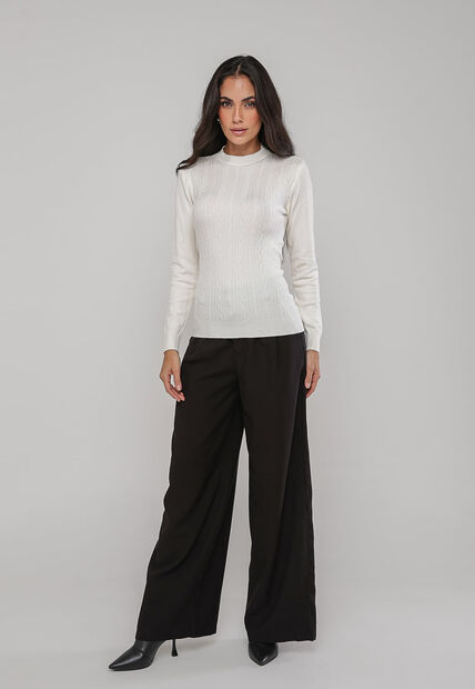 Blusa de Tricot Com Tramas Texturizada Branco Salvatore