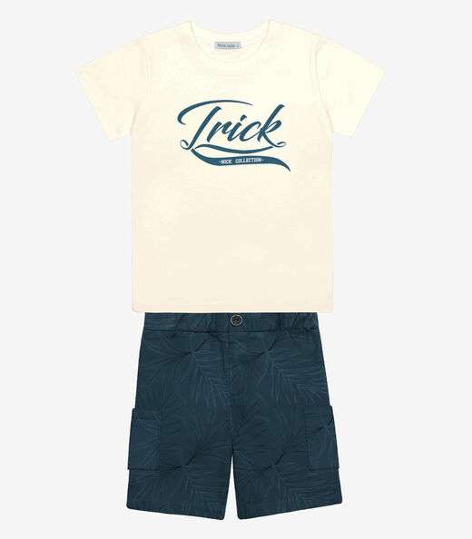 Image_Conjunto Menino Camiseta Com Bermuda Trick Nick Bege