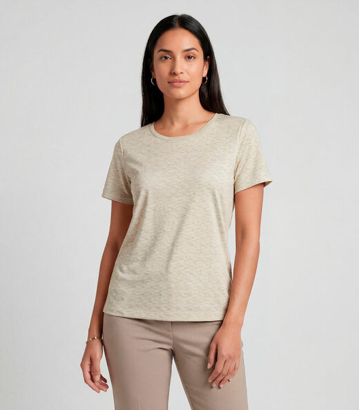 Blusa Feminina Básica Manga Curta Infinita Cor Bege