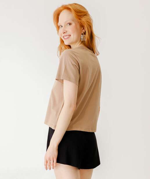 Blusa Feminina Manga Curta Marisa Marrom