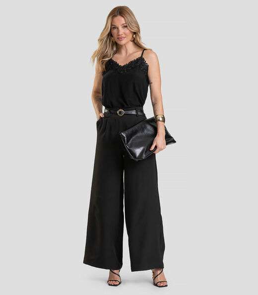 Blusa de Alça Feminina em Tecido Acetinado Dianna Preto