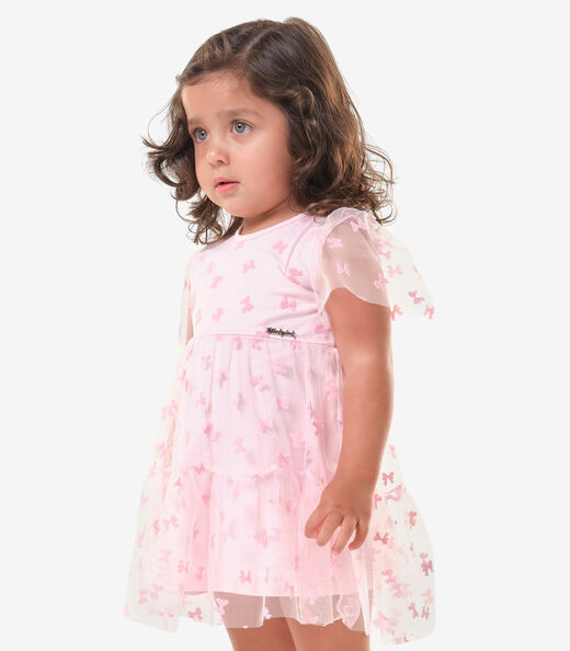 Vestido Feminino Infantil Com Tule Trick Nick Rosa