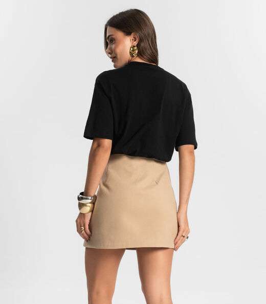 Saia Feminina Curta Lã Batida Style Box Bege