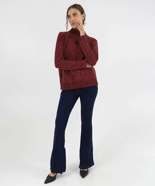 Suéter Feminino Chenille Trabalhado Marisa Vinho