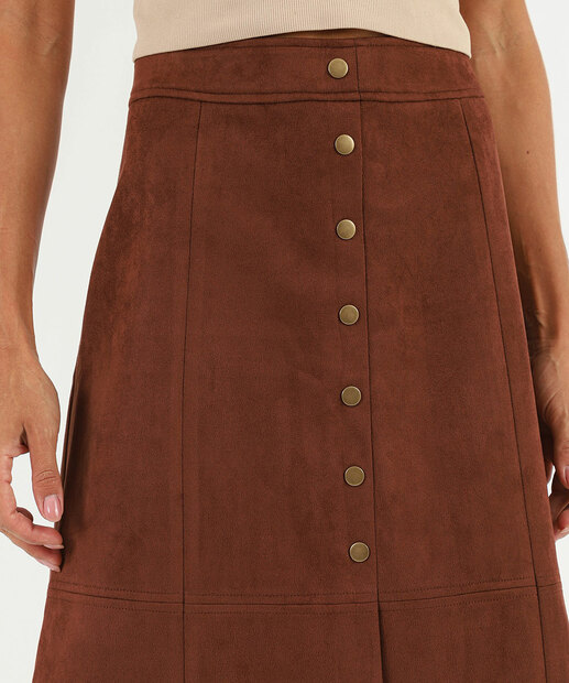 Saia Midi Feminina Botões Fenda Marisa Marrom