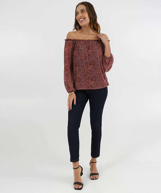 Image_Calça Jeans Skinny Feminina Cintura Alta Bolsos Azul