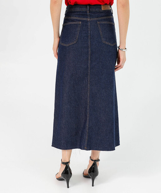 Saia Longa Jeans Feminina com Fenda Frontal Marisa