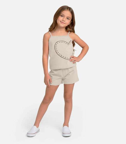 Conjunto Infantil Blusa e Shorts Feminino Select Bege