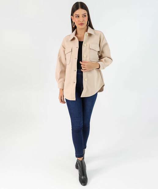 Casaco Feminino Alonagdo Bolsos Marisa Bege