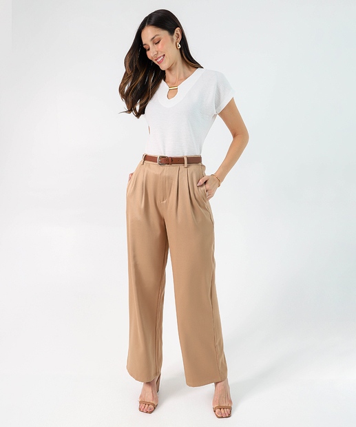 Image_Calça Feminina Reta Alfaiataria Marisa Bege