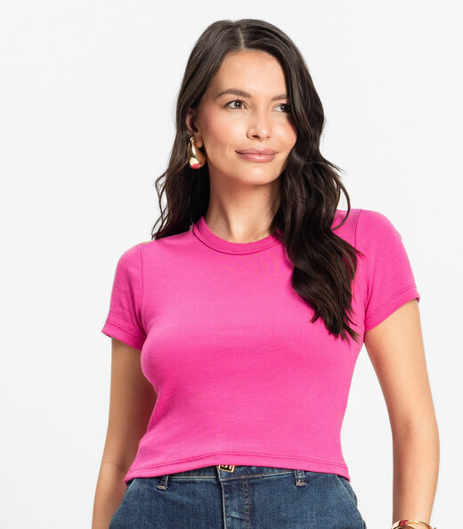 Blusa Cropped Ribana Básica Rovitex Rosa