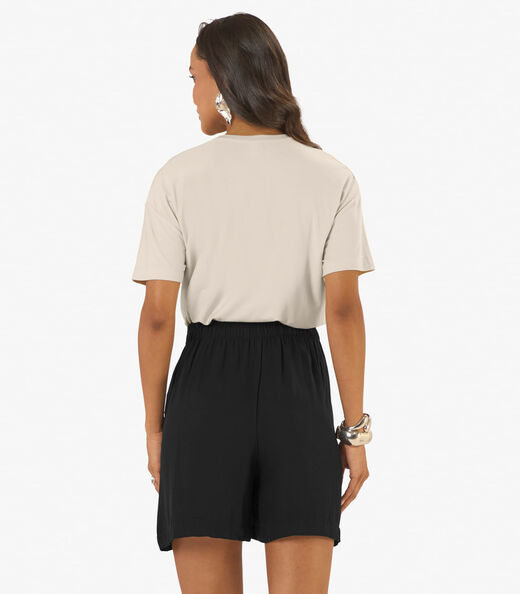 Blusa Feminina Visco Creponada Com Estampa Rovitex Bege