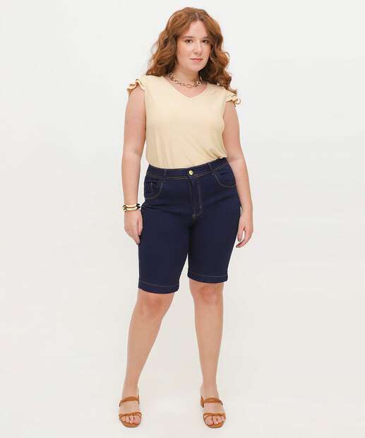 Bermuda Plus Size Feminina Jeans Ciclista Bolsos