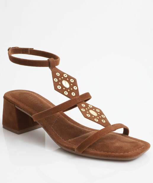 Sandália Feminina Salto Grosso Via Uno Marrom