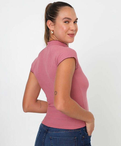 Blusa Feminina Gola Média Manga Curta Marisa Rosa