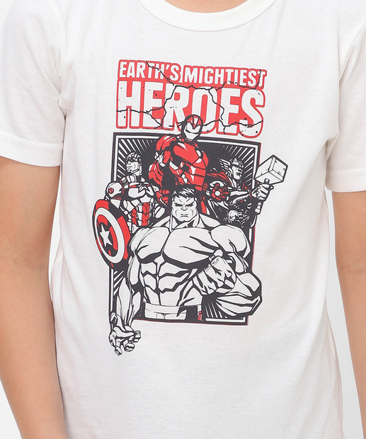 Camiseta Infantil Vingadores Marvel Tam 4 a 10 Off White