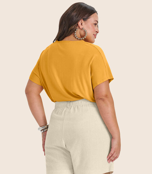Blusa Manga Curta em Viscotorcion Secret Glam Amarelo