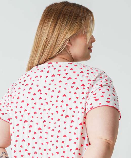 Camisola Plus Size Canelada Corações Marisa Off White