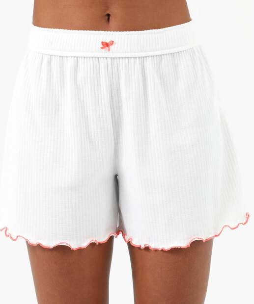Pijama Feminino Canelado Manga Curta Marisa Off White