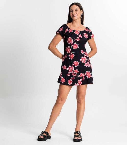 Vestido Feminino Ciganinha Estampado Curto Use Up Preto