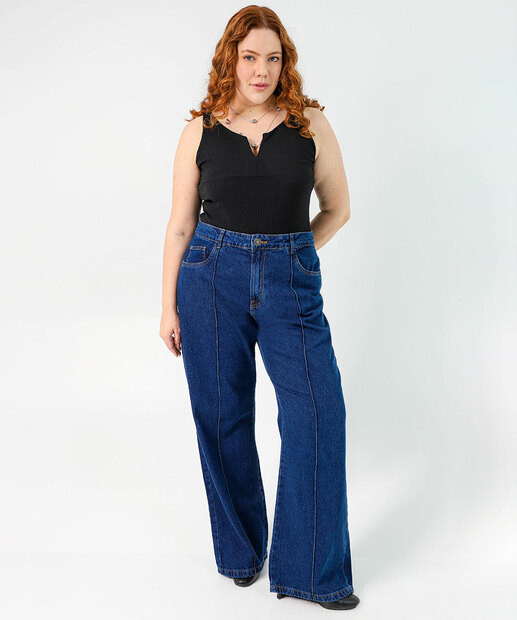 Image_Calça Plus Size Feminina Wide Leg Friso Jeans Azul