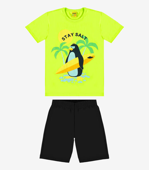 Conjunto Infantil Camiseta Com Bermuda Rovi Kids Verde