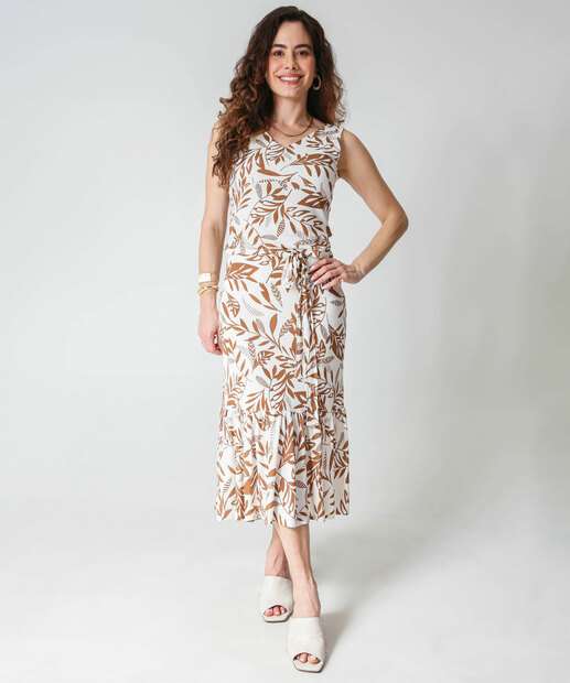 Blusa Regata Feminina Estampa Folhas Marisa Bege