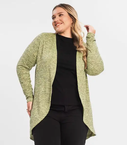 Cardigan Feminino Plus Alongado Infinita Cor Amarelo