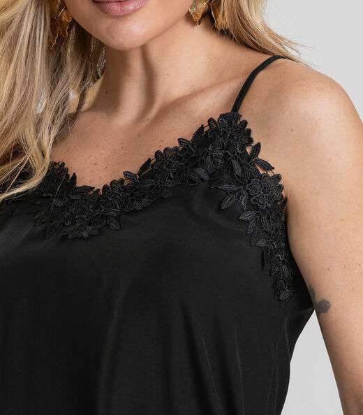 Blusa de Alça Feminina em Tecido Acetinado Dianna Preto