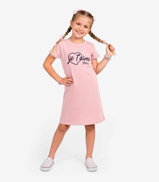 Vestido Feminino Infantil em Molecotton Select Rosa