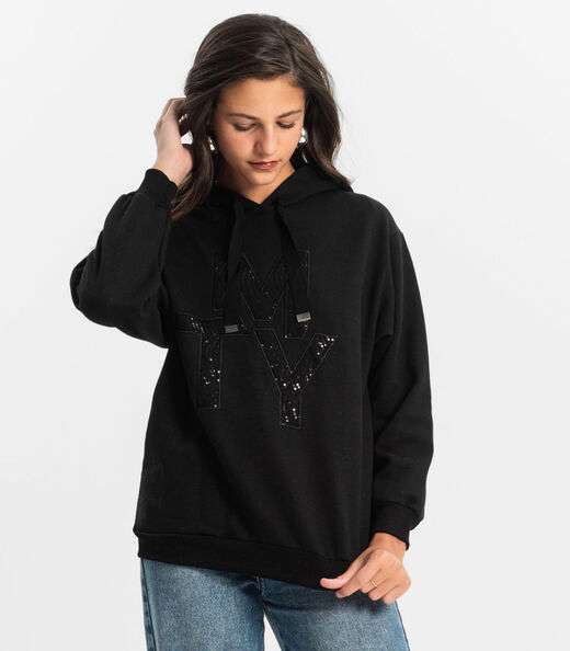 Blusão Juvenil Feminino Com Capuz Minty Preto