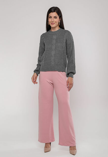 Blusa de Tricot Boton? com Trama Texturizada Grafite Salvatore