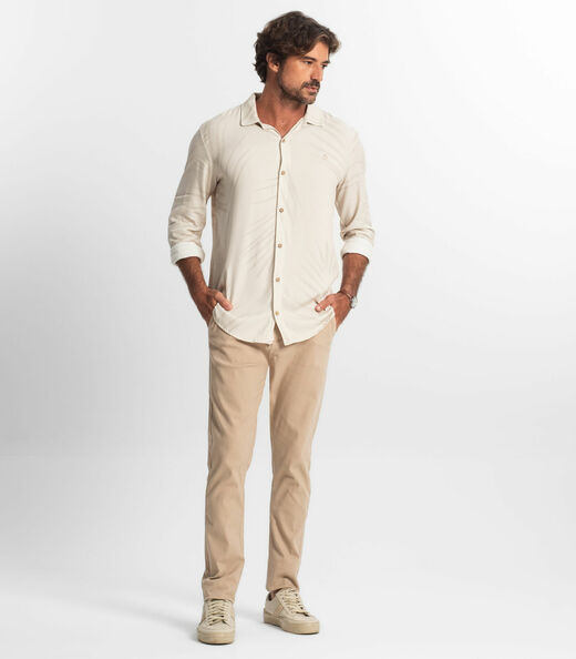 Camisa Masculina Manga Longa Com Botões Diametro Bege