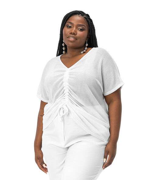 Blusa Plus Size Malha Screen Shiny Secret Glam Branco