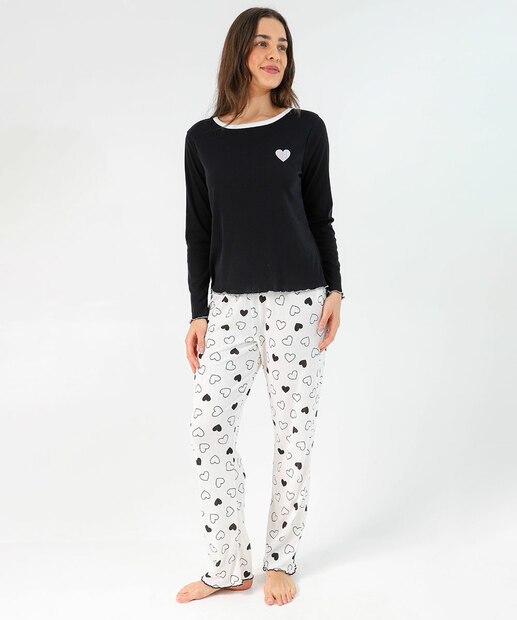 Image_Pijama Feminino Estampado Manga Longa Marisa Preto