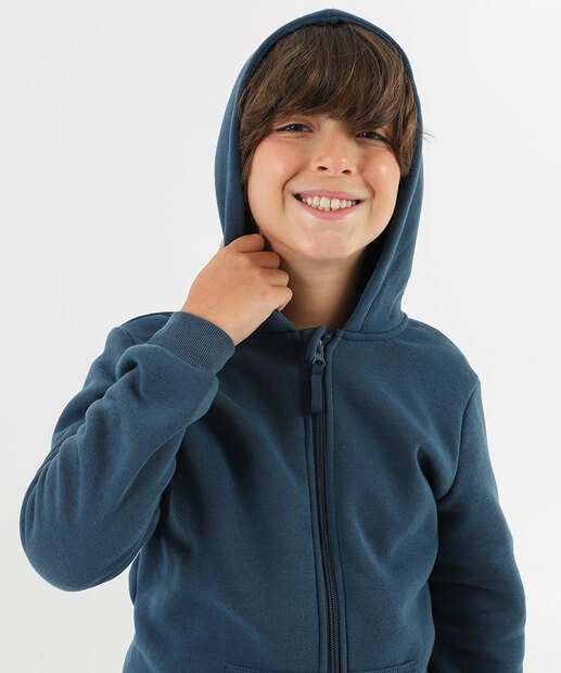 Casaco Juvenil Moletom Flanelado Capuz Marisa Tam 10 a 16 Azul