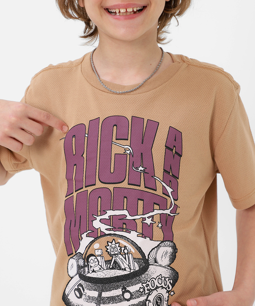 Camiseta Juvenil Rick and Morty Warner Bros Tam 10 a 16 Bege