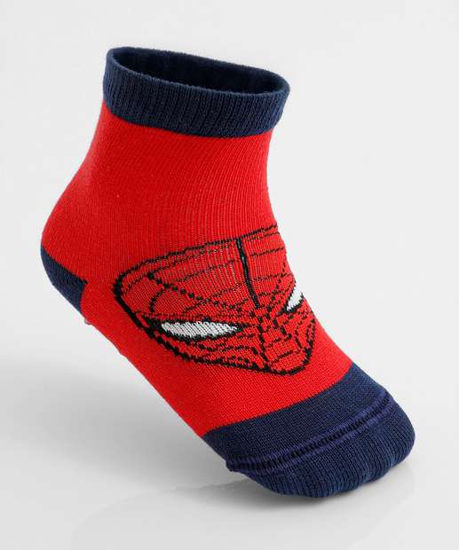 Kit 2 Meias Infantil Estampa Homem Aranha Marvel Vermelho 