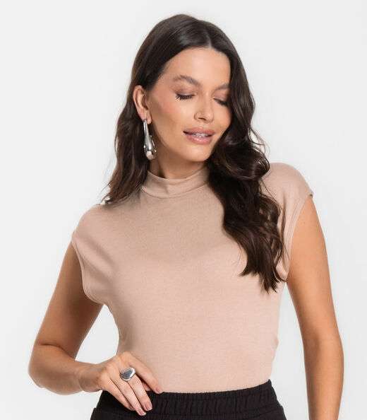 Regata Feminina em Visco Tricot Infinita Cor Bege