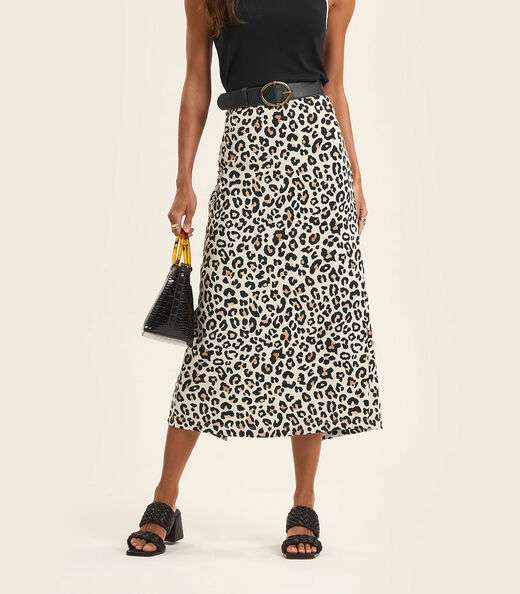 Saia Super Midi Feminina em Cotton leve Rovitex Bege