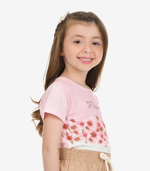 Conjunto Blusa com Shorts Meia Malha Rovi Kids Rosa