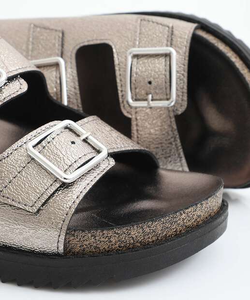 Rasteirinha Feminina Birken Metalizada Moleca Prateado